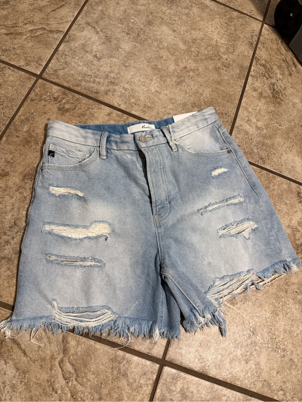KanCan Light Wash Distressed High-Rise Denim Shorts